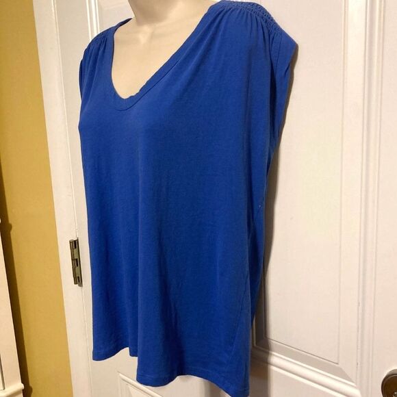 Ann Taylor LOFT Royal Blue Relaxed Muscle Tee Cinched Shoulder Cotton Size Small - Picture 2 of 10